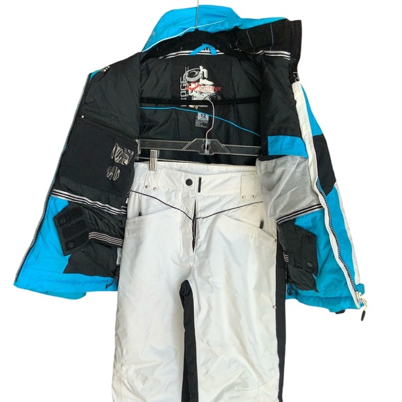 OBERMEYER SKI-JACKET AND SKI-PANT SET SZ: 12 BLUE AND WHITE - Picture 3 of 6